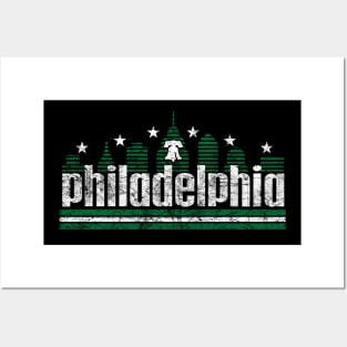 Vintage RETRO PHILLY SKYLINE GREEN AND WHITE PHILADELPHIA FAN Posters and Art